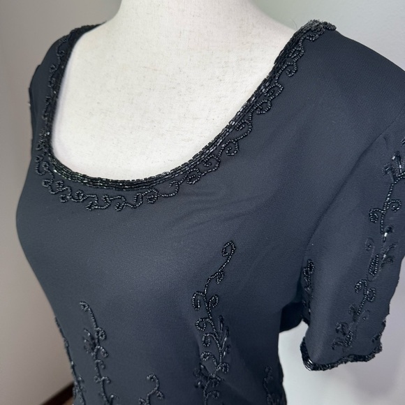 Vintage Elegant Black Beaded Women's Top - Picture 2 of 7